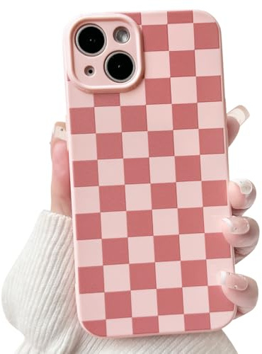 NITITOP for iPhone 14 Plus Case Cute Checkered Pattern, Pink | for Women Girls Men, Aesthetic Checkerboard Design, Soft TPU Shockproof Cover, Trendy Slim Fit Design, Full Camera Protection