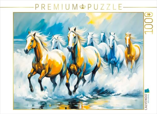 CALVENDO Puzzle Wildpferde im Morgenlicht am Meer | 1000 Teile Lege-Größe 64 x 48 cm Foto-Puzzle für glückliche Stunden