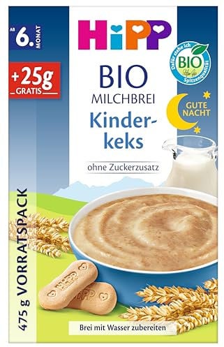 HiPP BIO Milchbrei Gute-Nacht Kinderkeks (4 x 475g), ab 6. Monat, ohne Zuckerzusatz, mit Bio-Vollkorngetreide, in bester Bio-Qualität
