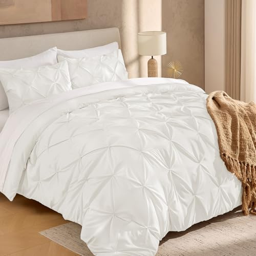 Andency Elfenbeinfarbenes Bettwäsche-Set für King-Size-Betten (267 x 228 cm), 3-teilig, weich, leicht, Western-Bettwäsche, modern, mit Quetschfalten, für alle Jahreszeiten, warme Daunen-Alternative