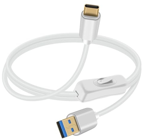 YINGAYOU Cable USB C con Interruptor 3A 60W 10Gbps Cable USB con Interruptor Tipo C para Ordenadores Portátiles, PC, Teléfonos Móviles y Vehículos (Blanco, 1 m)