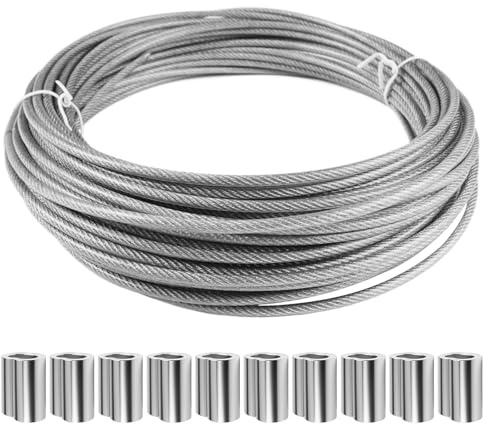 Cable Acero 3mm, 18m Cable Acero Plastificado, Cuerda De Alambre De 3 mm | Kit De Cables De Acero Inoxidable, Núcleo de 7x7, para Cuerda Tendedero, Cortina, Toldo, Soporte Planta, Suspensión de Cuerda
