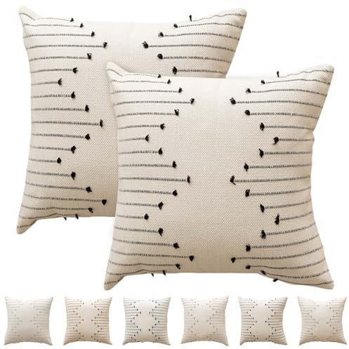 Luxvara Dekorativer Kissenbezug 2er Set, aus Baumwolle, Bestickte Kissenbezüge zur Dekoration, quadratische Kissenbezüge für Schlafsofa Wohnzimmer Heimdekoration, 45x45 cm (Schwarz)