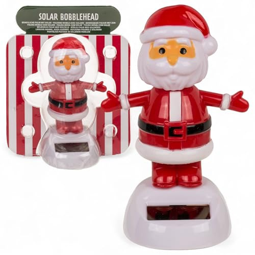 MIJOMA Solarbetriebene Wackelfigur - Bewegliche Figur mit Solarzelle, Kunststoff, 10 cm hoch, Keine Batterien notwendig, Für Fensterbretter, Autos & sonnige Plätze (Santa rot)