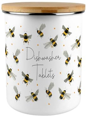 Scattered Bees Dishwasher Tablets Canister - Bumblebee Large Enamel Home & Kitchen Storage Container/Gifts for Bee Lovers