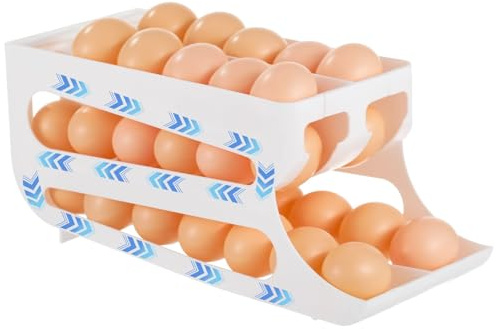 Egg Holder for Fridge, 3-Tier Auto-Rolling Organiser Holds 40 Eggs - Space-Saving Storage for Refrigerator or Countertop