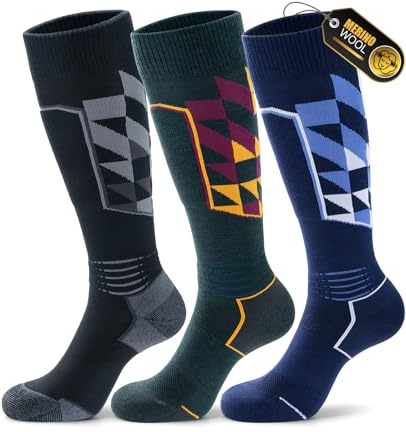 PULIOU Skisocken Merinowolle, Thermosocken Herren Snowboarden, Atmungsaktiv Schnell Trocknend Antiblasen Warme Dicke Merino Socken Für Kaltes Wetter Herren Damen Jugendliche 35-51(2/3Paar)