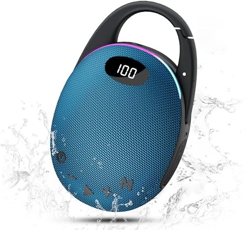 Tragbare Bluetooth Lautsprecher mit Licht,LED Anzeige, Integrierter Karabiner, Pro Sound Musikbox, Kraftvoller Bass,25 Std Akku, RGB Lichter, TWS Kopplung, AUX, TF Karte, Geeignet Outdoor/Party/Reisen