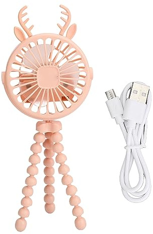 Pilipane Kinderwagen-Ventilator, flexibles Stativ, zum Anklemmen, batteriebetrieben, 3-Gang-LED-Beleuchtung, um 360 Grad drehbar, für Kinderwagen, Kinderbetten, Schreibtische, Fahrräder, (Rosa)