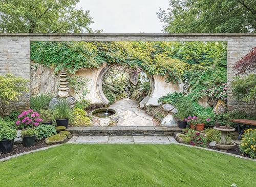 Zen Moon Gate Garten-Wandbild, Wandteppich und Vorhang, wasserdichtes Wandbild für den Außenbereich, japanischer Stil, Garten-Wandkunst, Zaun-Dekor und Wandteppich für den Außenbereich, B 400 cm x H