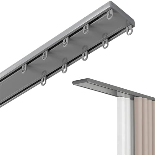 Doppelte Vorhangstangen-Deckenbefestigung, Leise Doppelreihige Gardinenschiene Aluminium Gardinenleisten, Deckenschiene Raumteiler, 2-läufig Vorhangschiene, Weiß/Schwarz(Gray,90cm(3.0ft))