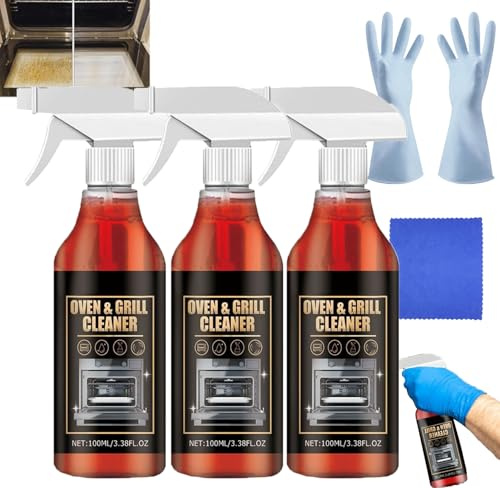 Backofen und Grillreiniger,Backofenreiniger Spray,Oven Cleaner,Extra starker Küchenreiniger für Dunstabzugshauben,Gasgrill, für Backofen,Herdplatte und Grill | löst hartnäckige Verkrustungen (Set3)