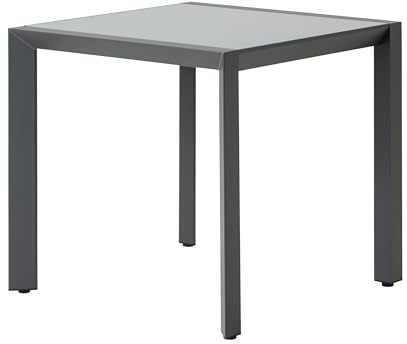 Dehner Balkontisch Cleveland, Gartentisch mit bis zu 4 Sitzplätzen, 80 x 76 x 80 cm (B/H/T), Aluminium/Glas, dunkelgrau