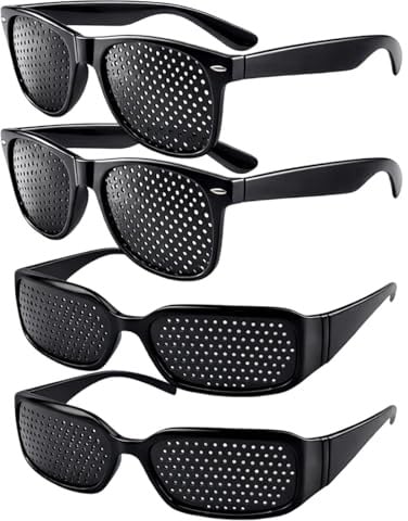 OhebEsx Rasterbrille, 4 Stück Set, 2x Standard Schwarz + 2x Sport Modell, Lochbrille, Pinhole Glasses, Lochbrille Für Augentraining, Rasterbrille Augentraining Für Den Täglichen Gebrauch