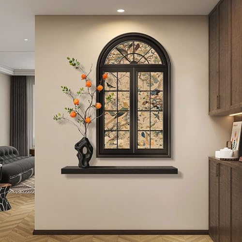 Decoración de pared ventana falsa iluminada, escultura mural LED, decoración efecto para entrada, pasillo, recibidor(C,60 * 73cm)