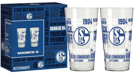 RITZENHOFF 9055001 Allroundglas 420 ml - 2er Set - Serie FC Schalke 04-2 Stück mit Vereinsdekor - Made in Germany