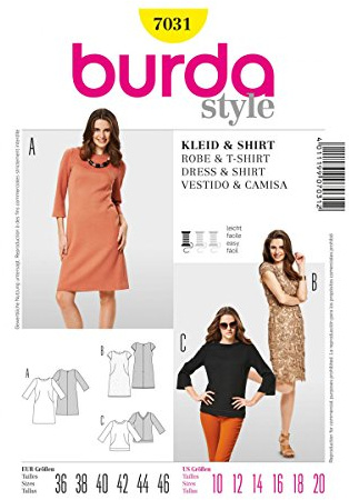 burda style Schnittmuster Damen Kleid & Bluse mit U-Boot-Ausschnitt #7031 Gr. 36-46 | Papierschnittbogen