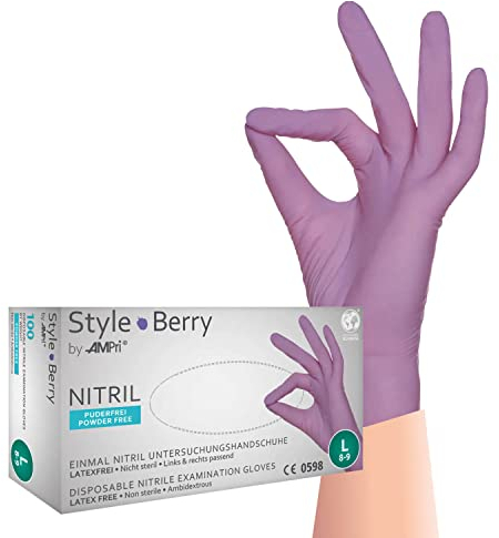 Nitrilhandschuhe, lila, Größe XL, puderfrei, Style Berry by Med-Comfort: Nitril Einmalhandschuhe als Schutzhandschuhe und Untersuchungshandschuhe aus farbigem Nitril kaufen.