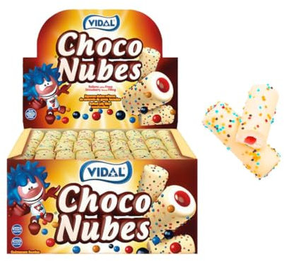 Vidal Choco Nubes Marshmallows Rellenos de Fresa y Recubiertos de Chocolate, 75 Unidades
