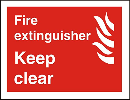 Seco Señal de extintor con texto en inglés Keep Clear & Fire, 200 mm x 150 mm, vinilo autoadhesivo