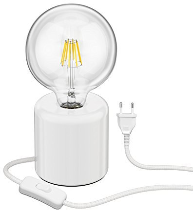 ledscom.de Tischlampe TIPO Porzellan rund weiß Kugel inkl. E27 G125 Filament Lampe 7,123W warm-weiß 838lm