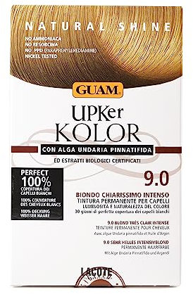 Guam, Upker KOLOR, Natürliche permanente Haarfarbe mit Undaria-Meeresalge und Bio-Extrakten, Ammoniakfreie Farbe, Made in Italy, Farbton 9.0 HELL INTENSIVBLOND