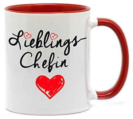NICE-PRESENTS Lieblingschefin Tasse in hochwertiger Qualität, beidseitig Bedruckt. Für jedes Büro. Da freut Sich jeder Kollege, Chef oder Freund bei der Arbeit Drauf. Chefin. (Rot)