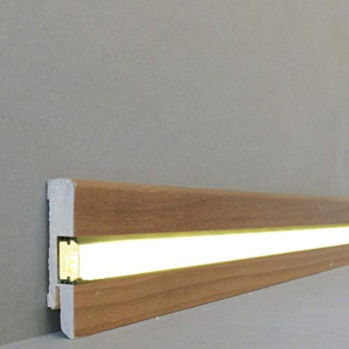 LED | Licht Fuß- u. SockelleistenLübeck 16.61.23L | LED Sockelleiste | Lichtleiste | Inklusive weißer Abdeckung| Profisockelleisten- Nussbaum lackiert