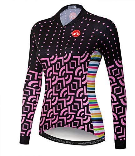 Maillot vélo Manches Longues Maillot VTT Femme Chemises Route Vêtements VTT Hauts VTT Rose Noir XL
