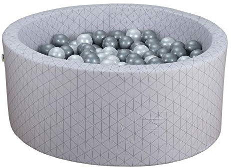 MISIOO – Piscine Ronde À Balles Enfants – Design Contemporain – Housse Déhoussable & Lavable En Machine – Fabriquée en Europe – Normes EU - 90 X 40 Cm - Graphic Chic (Gris)