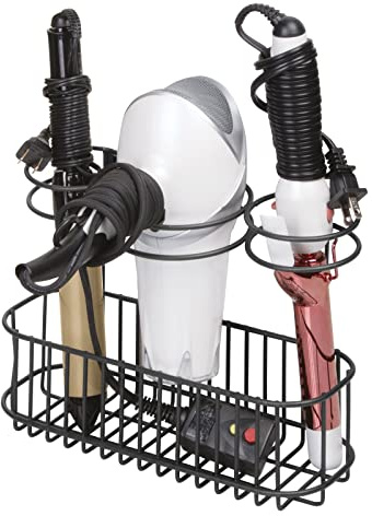 mDesign Fönhalter zur Wandmontage – praktisches Badregal mit 3 Halterungen zur Fön Aufbewahrung – optimaler Badorganizer für Lockenstab, Glätteisen und Haartrockner – schwarz