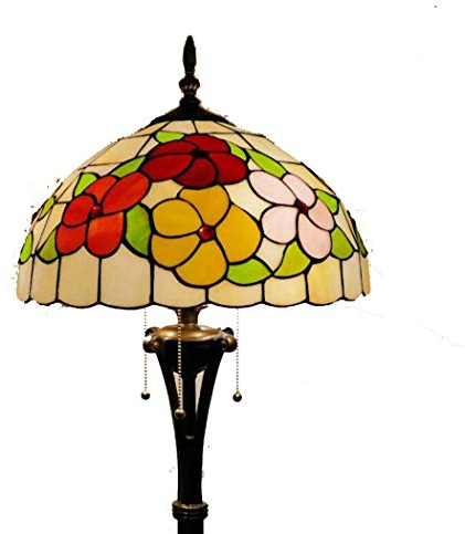 Yjmgrowing 16-Zoll-Blumen Glasmalerei Tiffany-Stil Stehlampen für Wohnzimmer Schlafzimmer Deckenfluter mit 3-Light Reading Stehleuchte,Fußschalter,220 V, E27