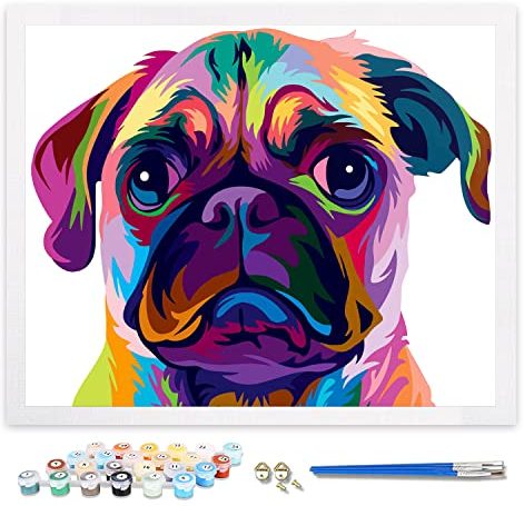 ifymei Peinture par Numero pour Enfant et Adulte, Loisirs Créatifs Activité Manuelle, Peinture Acrylique Kit de Dessin pour Filles et Garçons, Sans Cadre 40 x 50 cm - Animaux - Chiens