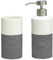 Sealskin Becher Doppio, Zahnputzbecher aus natürlichem Porzellan, Farbe: Grau, handbemalt + Seifenspender Doppio, Porzellan, Farbe: Grau, handbemalt