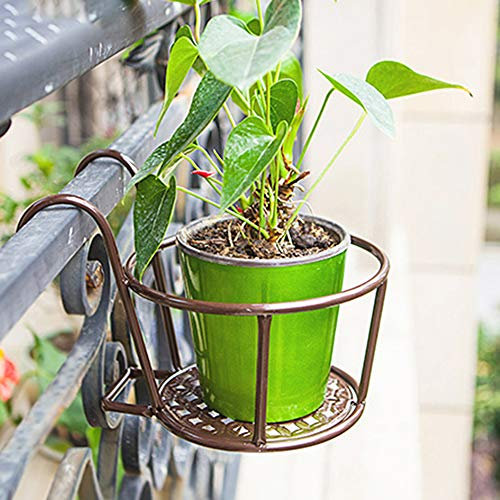 LAOLI Hanging Plant Hangers Indoor Outdoor, Metal Flower Pot Vase Bucket Plant Pots Trough Holder for Balconies Fences Single Brick Wall or Railing (copper)