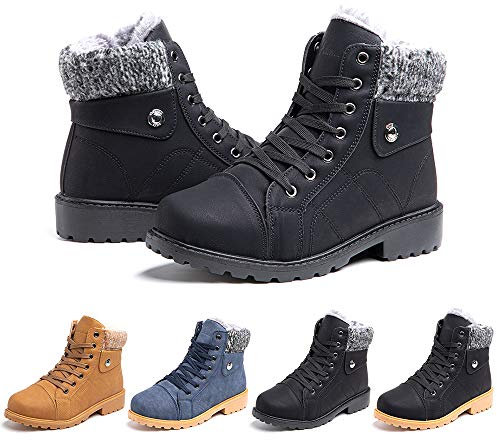 Stivali da Neve Donna Scarpe Invernali Stringati Pelliccia Caldo Snow Boots Caviglia Stivaletti Piatto Outdoor Stivali Nero +Nero 38 EU
