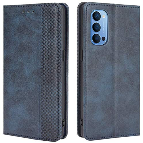 HualuBro Coque pour Oppo Reno 4 Pro 5G, Housse à Rabat en Retro PU Cuir Flip Cover Case Antichoc Magnétique Portefeuille Etui pour Oppo Reno 4 Pro 5G Coque (Bleu)