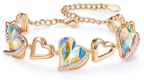 CDE Heart Bracelets for Womens, Adjustable Bracelet with Love Heart Crystal,18K Jewellery for Ladies,Anniversary Birthday Mothers Day Gifts for Girlfriend Wife Mum