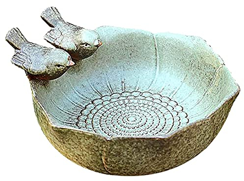 Runde Vogeltränke Mit Zwei Deko-Vögeln Vogeltränke Frostsicher Stehend Vogelbecken Aus Keramik Wildvogeltränken Vogel Fütterungsschüssel Kleines Vogelbecken Futterstationen Für Wildvögel