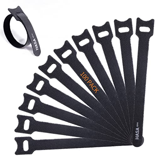 HASA zone 100 Stück Klett Kabelbinder Wiederverschließbar 20cm, Klettband Kabelbinder Klettverschluss, Wiederverwendbare Kabelbinder Klett Klettbänder Schwarz 200 x12 mm