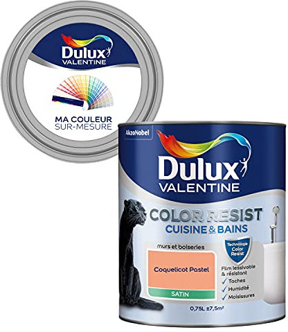 Ma Couleur Sur-Mesure par Dulux Valentine – Peinture Intérieure Murs, Plafonds, Boiseries - Palette Jeu, Cuisine & Bain Satin, Coquelicot Pastel, 0,75 L