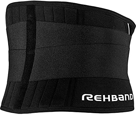 Rehband UD X Stable Back Support Rückenbandage Größe S/M/L/XL/XXL - 5 mm Neopren Rückenbandage für körperliche Aktivitäten, schwarze Rückenstütze wärmt & stabilisiert den Rücken, Größe:L