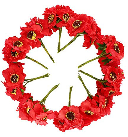 Dciustfhe Seidenmohnblumen, Kamelie, 5 cm, 60 Stück, handgefertigt, kleine Hochzeitsdekoration (rot)