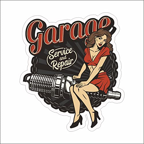 AMA shop Pin Up Garage Aufkleber Vintage-Effekt PVC für Wandtattoo, Auto, Motorrad, Helm, Wohnmobil