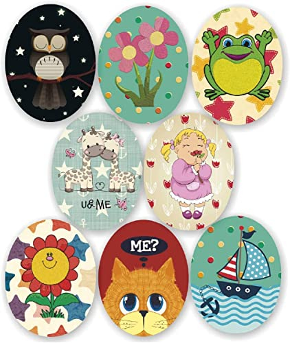8 parches rodillera infantil serigrafiados para planchar en la ropa. Aplicaciones termoadhesivas para reparar y decorar pantalones, chaquetas, jerseys, mochilas (Dibujos)