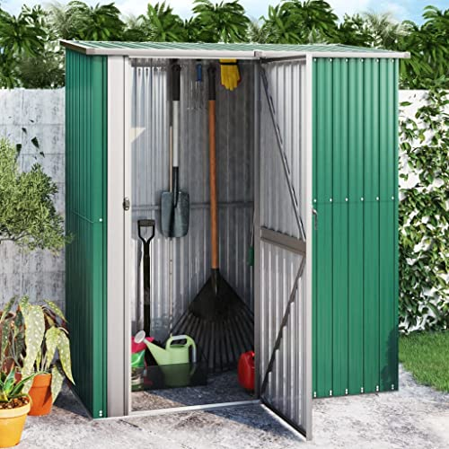 YEZIYIYFOB Gartenhaus Geräteschuppen Grün 180,5x97x209,5 cm Verzinkter Stahl GeräTehaus Gartenschrank Gartenhaus Metall Fahrradgarage Fahrradbox Gartenschrank Wetterfest Fahrradunterstand Viel Platz