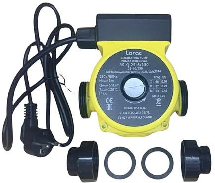 LORAC | Bomba de agua 220-240V RS-Q 25-60/130, bomba de circulación y recirculación para calefacción, bomba de presión de agua con 3 niveles de potencia, bomba circuladora, IP44