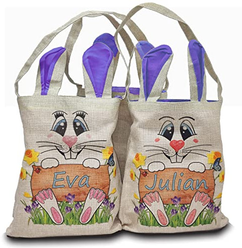 1 Ostertasche personalisiert mit Namen oder Wunschtext | Osterhase o. Häsin | 4 Farben zur Auswahl | Osterkorb groß mit Ohren | Ostern Beutel Tasche | Osterkörbchen Kinder (lila)