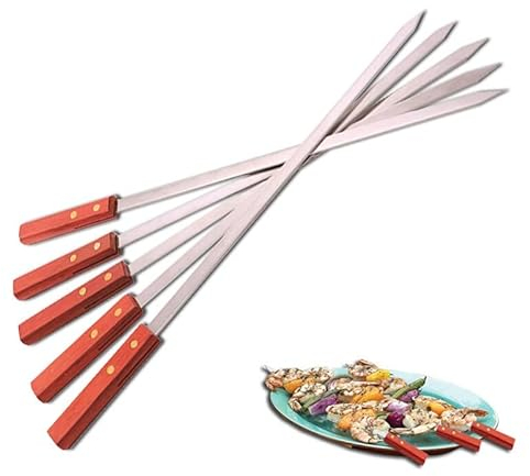 WARESHARK Lot de 4 brochettes plates en acier inoxydable pour barbecue, brochettes turques robustes, réutilisables, parfaites pour kebab, kebob, shish, 15 mm de large
