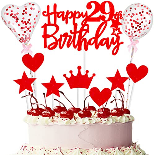 Rot Tortendeko 29 Geburtstag Frau Happy 29th Birthday Tortendeko 29 jahre junge Frauen Mann Kuchendeko 29. Cupcake Topper 29. Geburtstagstorte Topper Rot Cake Topper Deko 29 Geburtstag Kuchenaufsatz